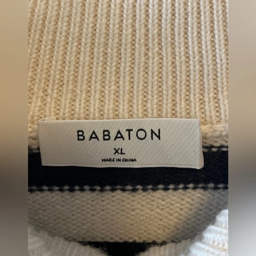 Aritzia Babaton Overseas Sweater Striped Navy and White Size XL 100% Merino Wool - Picture 7 of 14